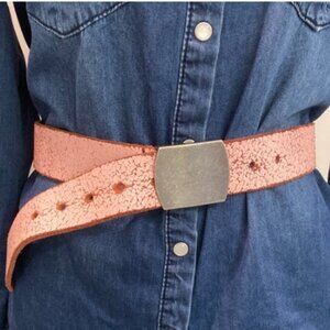 Gap Pink Crackle Leather Belt with Silver Buckle